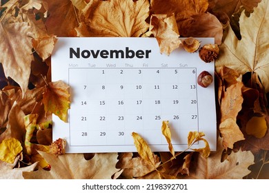 autumn background with November calendar and leaves. - Shutterstock ID 2198392701