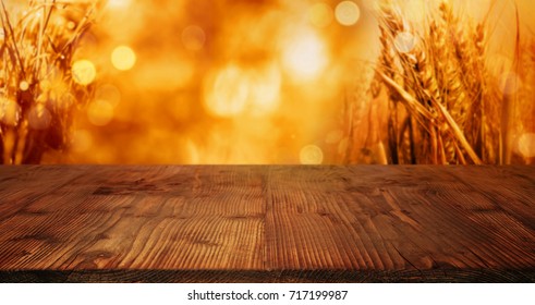 Autumn Background For Thanksgiving With A Empty Wooden Table For A Concept