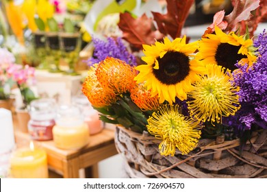 Autumn bouquets on a flower market.