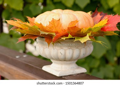 Autumn Centerpiece With Maple And Pumpkin