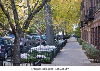 Autumn In The City Autumn Color On The City Streets Of An Urban Neighborhood Near Downtown Chicago, Illinois.