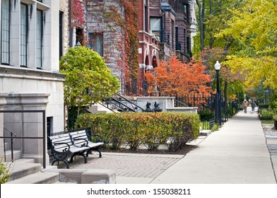 Autumn In The City Autumn Color On The City Streets Of An Urban Neighborhood Near Downtown Chicago, Illinois.