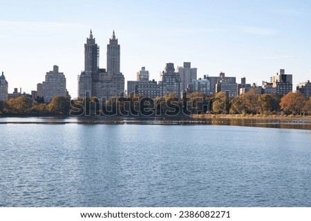 autumn city landscape from central park with view of the emblematic buildings of the big apple