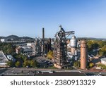 Autumn cityscape of Neunkirchen, Saarland, Germany. Aerial view of Altes Hüttenareal - Neunkirchen Ironworks (German: Neunkircher Eisenwerk)