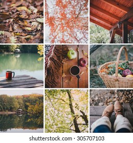 Autumn Collage Of Nine Photos. Fall. Cozy Mood