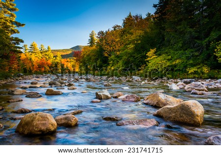 Autumn color along the Swift River, along the Kancamagus Highway in White Mountain National Forest, New Hampshire.