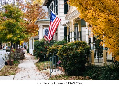 Autumn Color And House In Easton, Maryland.