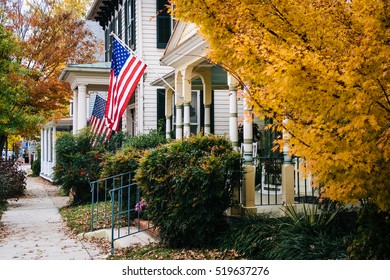 Autumn Color And House In Easton, Maryland.