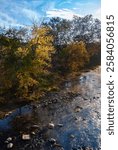 Autumn colored leaves lend color to the Sugar River, Montgomery County, Indiana