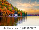 Autumn colors at Devils Lake State Park ,View from the Tumbled Rocks Trail in Wisconsin, Midwest USA.