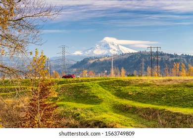 Autumn Colors In A Landscape With Mt. Hood Oregon State.