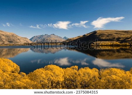 Autumn colors on Lake Hayes located in the Wakatipu Basin in Central Otago, South Island in New Zealand