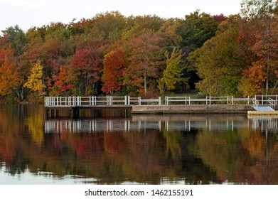 Autumn Colors On A Lake In Northeastern Pennsylvania.   