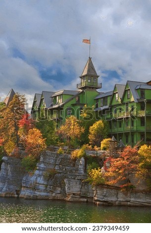 Autumn Colors on Mohonk Lake, at Mohonk Mountain House Resort in New Paltz, Upstate New York.