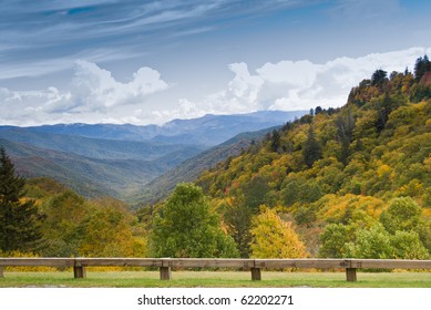 Autumn Colors View From Newfound Gap Road On Smoky Mountains