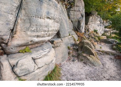Autumn is coming at Harrisons Rocks on the high weald near Groombridge on the East Sussex Kent border south east England - Shutterstock ID 2214579935
