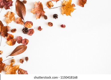 Autumn composition. Frame made of autumn dried leaves on white background. Flat lay, top view, copy space - Shutterstock ID 1150418168