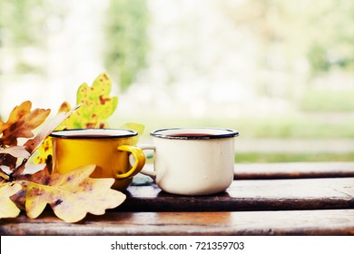 Autumn Composition With Hot Tea