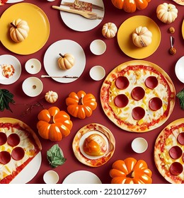 Autumn Cornucopia Center Piece Pizza And Pumpkins Decoration