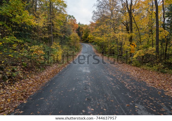 Autumn country\
road, Muskoka, Ontario, Canada.\
