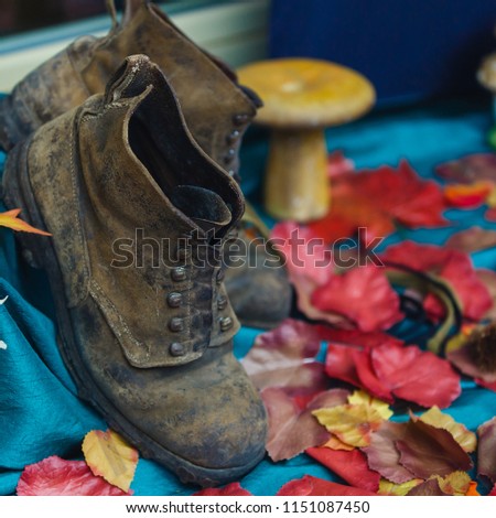 autumn decor showcases boots