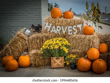 Autumn Display Outdoors At The Entry Way Of A Farmers Market With A Harvest Theme For The Fall Produce For Sale