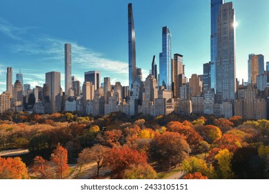 Autumn Fall. Autumnal Central Park view from drone. Aerial of NY City Manhattan Central Park panorama in Autumn. Autumn in Central Park. Autumn NYC. Central Park Fall Colors of foliage. - Powered by Shutterstock