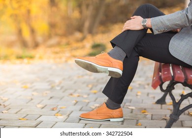 Autumn Fashion Style Men Shoes In The Park