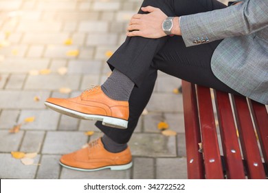 Autumn Fashion Style Men Shoes In The Park