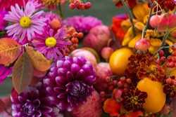 Autumn Flowers Closeup Background, Fall Flowers Bouquet With Dahlia