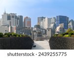 Autumn foliage season with Seoul cityscape and skyscrapers and modern buildings cityscape view from Ewha Womans University,  Seoul city, Republic of Korea