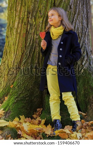 Autumn fun - lovely girl has a fun in autumn park