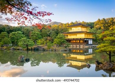 Autumn Golden Pavilion Kinkakuji Temple In Kyoto - Japan