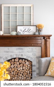 Autumn home decor on the fireplace mantel