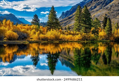 Autumn lake in mountains. Autumn mountain lake. Autumn lake water reflection. Lake in the autumn mountains - Powered by Shutterstock