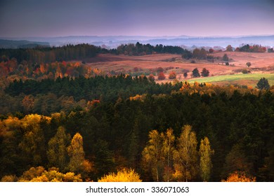 Autumn Landscape. Aerial View. Stare Juchy, Masuria, Poland.