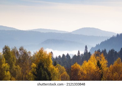 Autumn landscape in Beskids Mountains, Poland. - Shutterstock ID 2121333848
