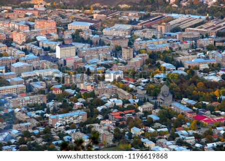 Autumn landscape of the city of Vanadzor.bird's eye view photography.