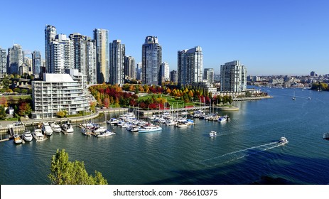 Autumn Landscape Of False Creek In Vancouver Downtown, BC, Canada