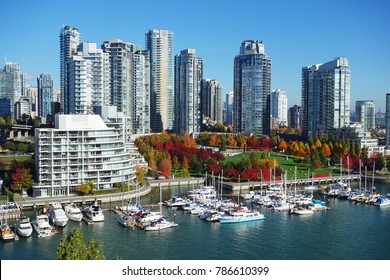 Autumn Landscape Of False Creek In Vancouver Downtown, BC, Canada