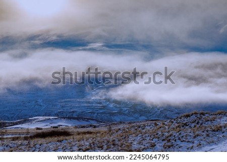 Autumn landscape and the first snow around Lake Ljosavatn in northern Iceland