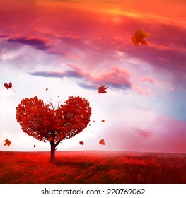 Autumn Landscape With Heart Shape Tree 