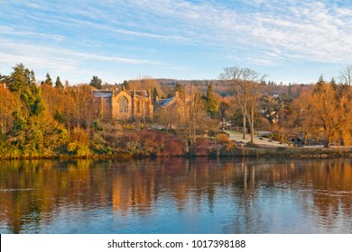 Autumn landscape with Kinnoull Parish Church in Perth, Scotland