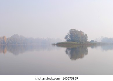 Autumn Landscape Misty Morning On The River