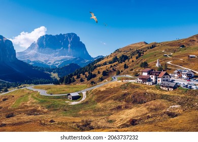 Autumn landscape in Passo Gardena, South Tyrol, Dolomites, Italy. Mountain landscape of the picturesque Dolomites at Passo Gardena area in South Tyrol in Italy. 