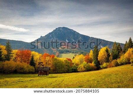 Autumn landscape with The Velky Choc hill in north Slovakia, Europe.