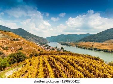 Autumn landscape of Wachau valley, Danube river, Austria.