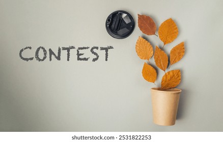 Autumn leaves and a camera lens set the scene for a photography contest theme and the word CONTEST, blending nature and creative competition - Powered by Shutterstock