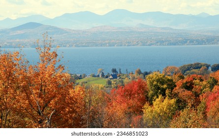 Autumn leaves, Lake Champlain and the Adirondacks 