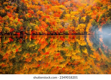 Autumn leaves, Lake Chuzenji (Lake Chuzenji), a very beautiful lake in the middle of the valley Nikko National Park - Powered by Shutterstock